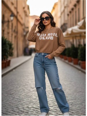 Yusgos Kadın Düşük Omuz Kayık Yaka Oversize Uzun Kollu Yüksek Kaliteli C