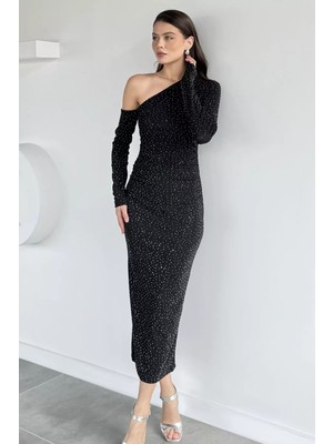 Gülseli Özel Gün Omuz Detaylı Taşlı Elbise P-00019741