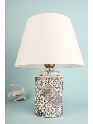 HMY Design Lent Desenli Handmade Seramik Abajur Beyaz