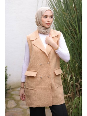 İmaj Butik Vizon Kruvaze Yaka Cepli Buklet Yelek