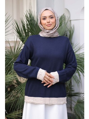 İmaj Butik Lacivert Bisiklet Yaka Triko Kazak