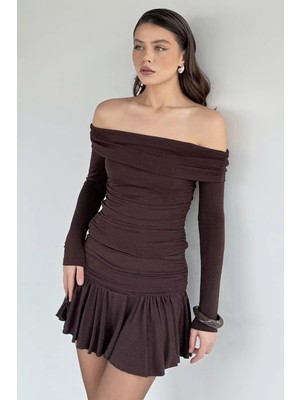 Gülseli Kadın Madonna Yaka Işıltılı Bluz Içi Şortlu Mini Etek Ikili Takım P-00019752