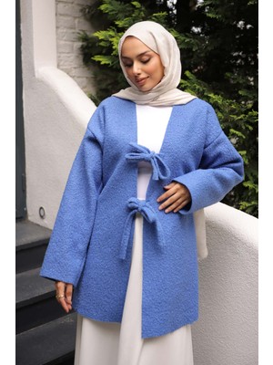 İmaj Butik İndigo Önü Bağlamalı Buklet Kimono Ceket