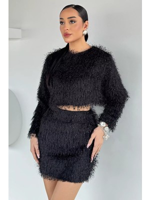 Gülseli Püsküllü Crop Top Bluz Etek Ikili Takım P-00019742