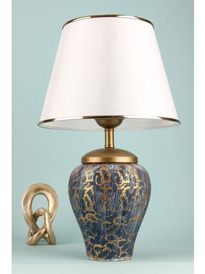 HMY Design Gloire Seramik Abajur Mavi Beyaz