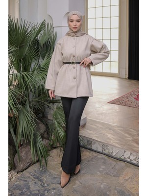 İmaj Butik Taş Bel Lastikli Kemerli Kaşe Çeket