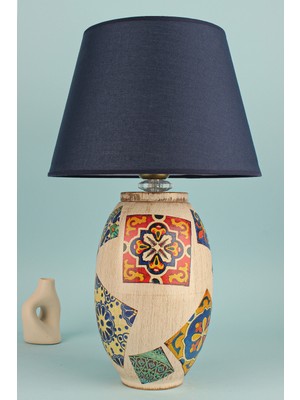 HMY Design Ciment Handmade Desenli Abajur Lacivert