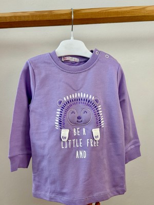 💜 Perimasalı Marka Mor Kirpi Baskılı Bebek Sweatshirt
