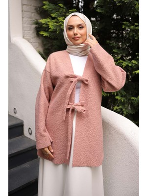 İmaj Butik Gül Kurusu Önü Bağlamalı Buklet Kimono Ceket