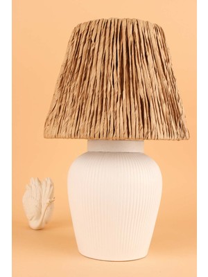 HMY Design Achat Handmade Seramik Abajur Beyaz Hasır