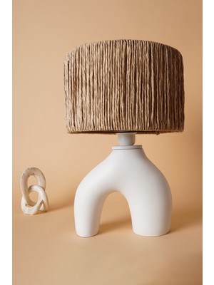 HMY Design Droite Handmade Seramik Abajur Beyaz Hasır