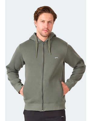 Slazenger MAJESTIC  I Erkek Fermuarlı Kapüşonlu Cepli Haki Sweatshırt