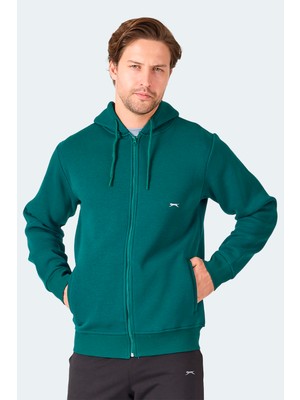 Slazenger MAJESTIC  I Erkek Fermuarlı Kapüşonlu Cepli Koyu Yeşil Sweatshırt