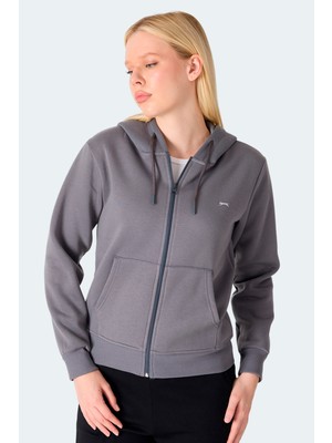 Slazenger Mılıo I Kadın Fermuarlı Kapüşonlu Cepli Ekru Sweatshırt