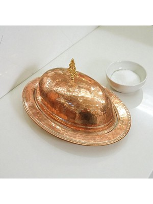 Bakır Center Bakır Sunum Tabağı Çekiç Dövme Sunumluk Kapaklı Servis Kayık Tabak Kalın Bakır