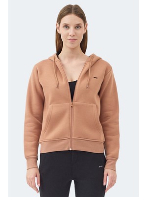 Slazenger Mılıo I Kadın Fermuarlı Kapüşonlu Cepli Ekru Sweatshırt