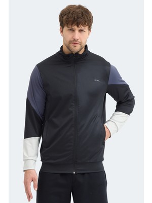 Slazenger Kylora Erkek Dik Yaka Fermuarlı Siyah Sweatshırt