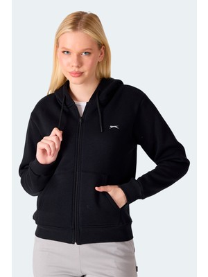 Slazenger Mılıo I Kadın Fermuarlı Kapüşonlu Cepli Ekru Sweatshırt