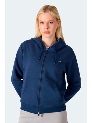 Slazenger MILIO I Kadın Fermuarlı Kapüşonlu Cepli Lacivert Sweatshırt