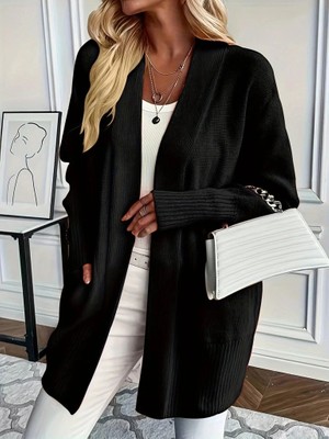 Çamaşır Kenti Kadın Uzun Kollu Önü Açık Triko Hırka