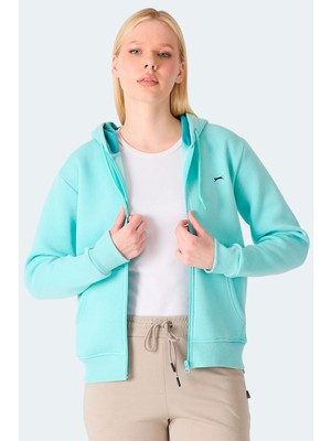 Slazenger Mılıo I Kadın Fermuarlı Kapüşonlu Cepli Ekru Sweatshırt