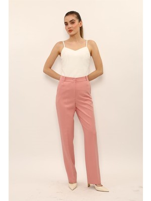 Önder Özsoy Kemerli Boru Paça Pantolon-Pudra