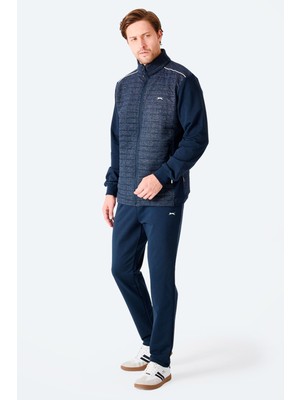 Slazenger Fıora Erkek Fermuarlı Dik Yaka Cepli Lacivert Eşofman Takımı