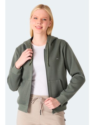 Slazenger Mılıo I Kadın Fermuarlı Kapüşonlu Cepli Ekru Sweatshırt