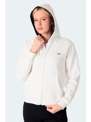Slazenger Mılıo I Kadın Fermuarlı Kapüşonlu Cepli Ekru Sweatshırt