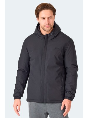 Slazenger Hernıs Erkek Kapüşonlu Fermuarlı Siyah Mont & Kaban