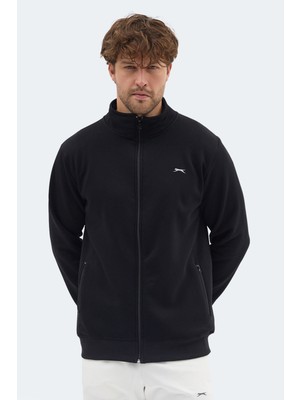 Slazenger Mendoza I Erkek Fermuarlı Dik Yaka Cepli Siyah Sweatshırt