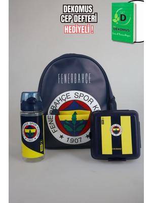 Dekomus Ile Lisanslı Fenerbahçe 32 cm Çift Bölmeli Anaokul ÇANTASI,500 ml Trıtan Matara ve Beslenme Kabı Seti 1907