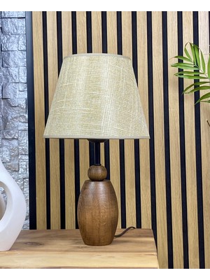 Decodelight Ahşap Ceviz Renk Elips Ayaklı Hazeran Pileli Hasır Şapkalı Abajur Masa Lambası Modelleri