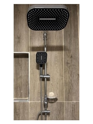 Arvenis Atlantik Lüks Siyah-Krom Yağmurlama Robot Tepe Duş Seti