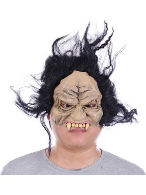 Marsilyan Lateks Dişli Korku Maskesi Saçlı Yarım Surat (4887)