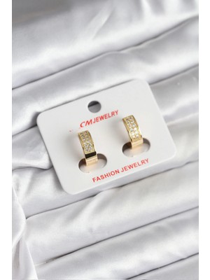 Marsilyan 14K Gold Renk Kaplama Zirkon Taşlı Halka cm Kadın Küpe - TJ-BKP11428