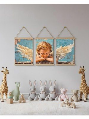 idealizbiz Soyut Kombin Kanvas Poster Yağlı Boya Tarzında Melek Kanatlı Çocuk