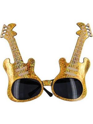 Marsilyan Altın Renk Rockn Roll Gitar Şekilli Parti Gözlüğü 15X15 cm (4887)