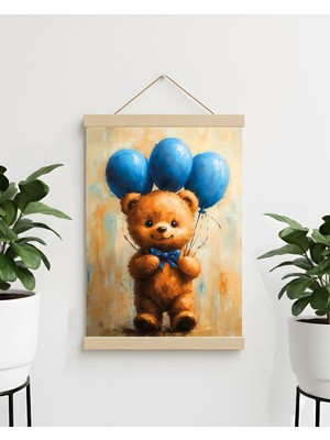 idealizbiz Mavi Balonlu Ayıcık Soyut Kanvas Poster