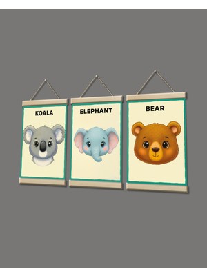 idealizbiz Koala Fil ve Ayı Portresi Kombin Kanvas Poster Tablo