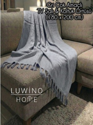 Luwino Home Koltuk Örtüsü , Tv Şalı , Throw ,Yatak Örtüsü , Çok Amaçlı Örtü , Gri Renk 180X200 cm