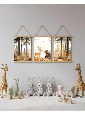 idealizbiz Ormandaki Ceylan ve Ayı Kombin Kanvas Poster