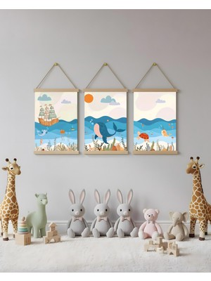 idealizbiz Okyanus Temalı Deniz Hayvanları Kombin Soyut Kanvas Poster