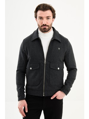 MCR Desenli Slim Fit Gömlek Yaka Fermuarlı Torba Cep Erkek Mont