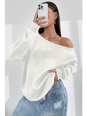 Ghassy Co. Kadın Kayık Yaka %100 Cotton 3 Iplik Şardonlu Termal Kışlık Spor Üst Model Sweatshirt