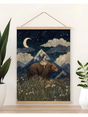 idealizbiz Ayı Ayının Üzerindeki Kız ve Manzara Soyut Kanvas Poster
