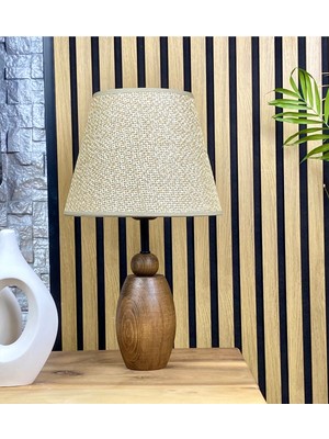 Decodelight Ahşap Ceviz Renk Elips Ayaklı Hazeran Pileli Hasır Şapkalı Abajur Masa Lambası Modelleri