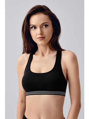 Cotonhause Kadın Desteksiz Siyah Sporcu Sütyeni - Hafif, Esnek ve Nefes Alan Kumaş C5T3N1833