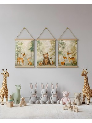 idealizbiz Ormandaki Hayvanlar Kombin Kanvas Poster