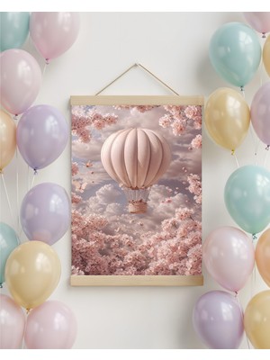 idealizbiz Çiçekler Içinde Pembe Uçan Balon Soyut Kanvas Poster